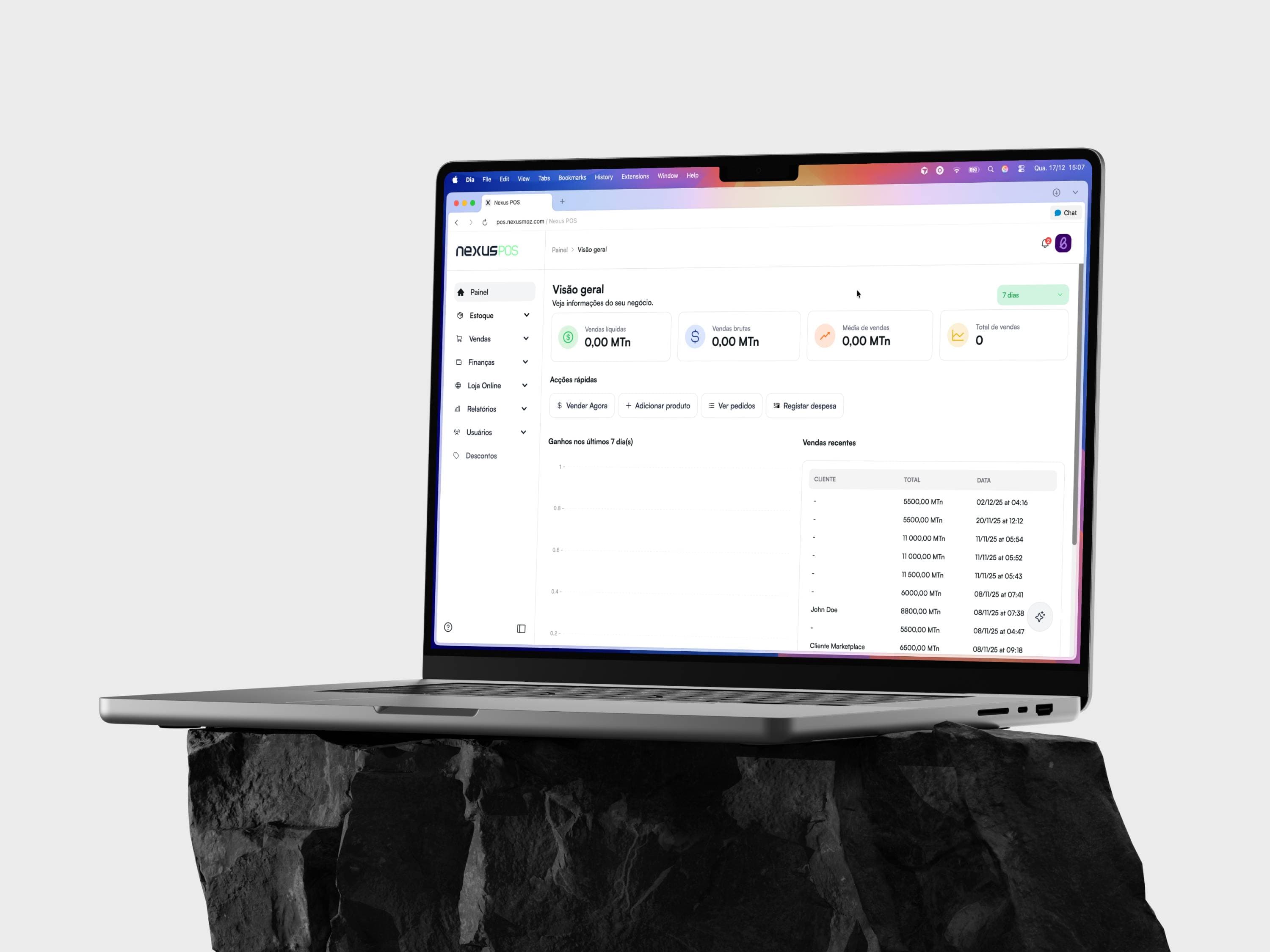 Nexus POS apresentado num computador portátil