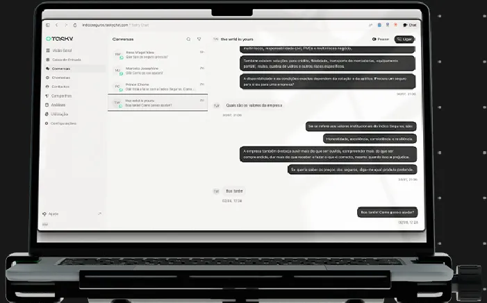 TaskyChat apresentado num computador portátil